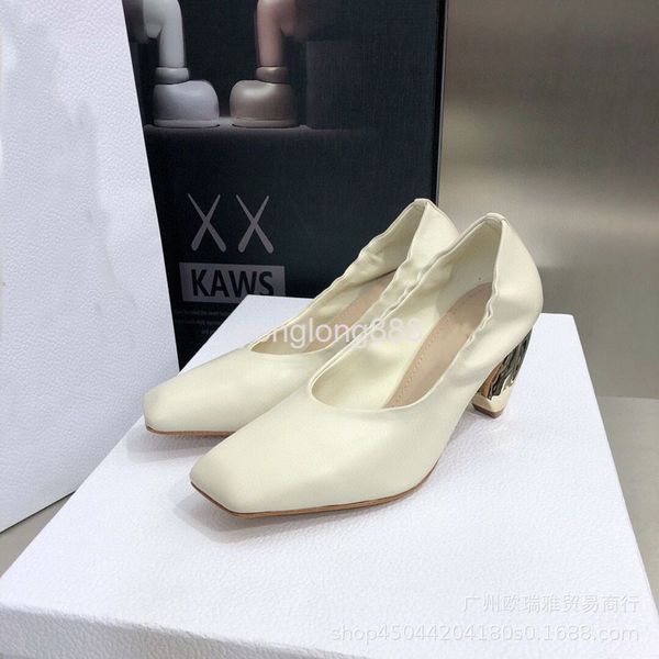 

dress shoes spring v-shaped elastic shoe mouth square head shallow sheepskin high-heeled single korean version one foot women's, Black