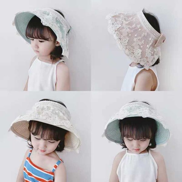 

children open sunshade hat girl sunscreen lace girl summer sun princess thin breathable baby, Yellow