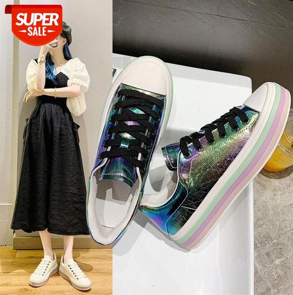 

flat-bottomed white shoes female korean version of the magic color student round toe lace-up casual women's #jz9f