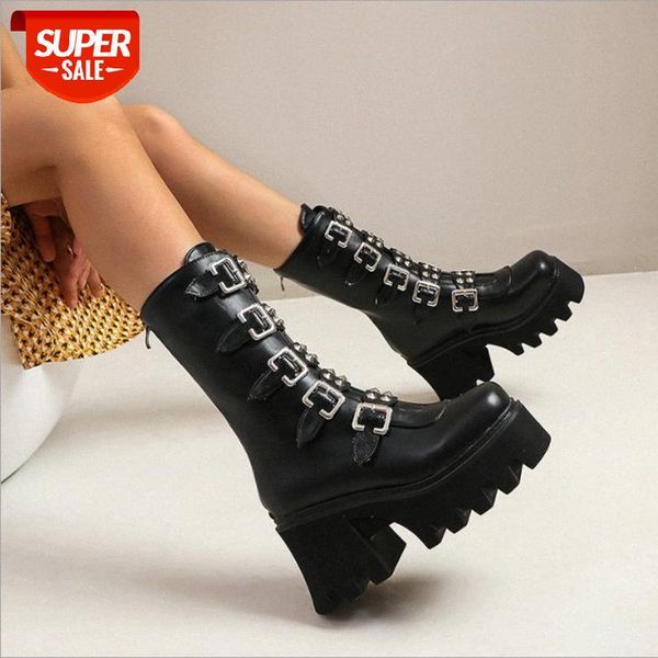 

large size high tube motorcycle boots women's autumn and winter heel shoes martin rear zipper belt buckle #3g4z, Black