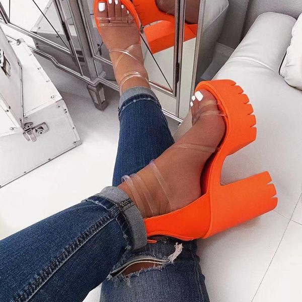 

cross border 2021 's high-heeled bandage large size european and american sandals in stock, Black