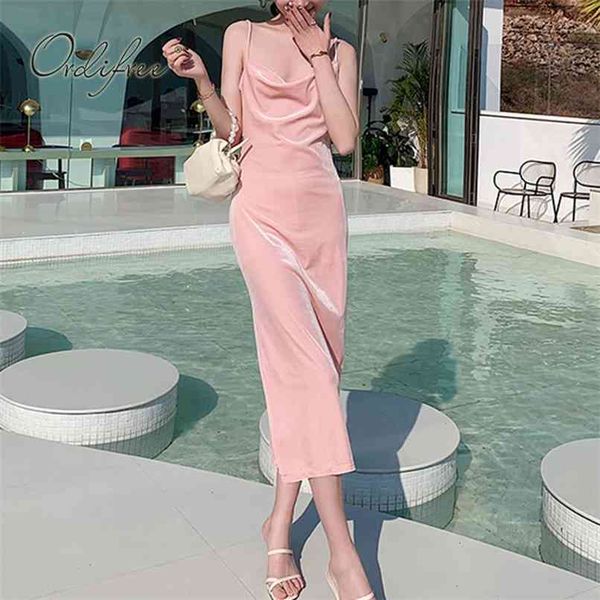 

summer women pink velvet dress spaghetti strap vintage midi slip slit party 210513, Black;gray