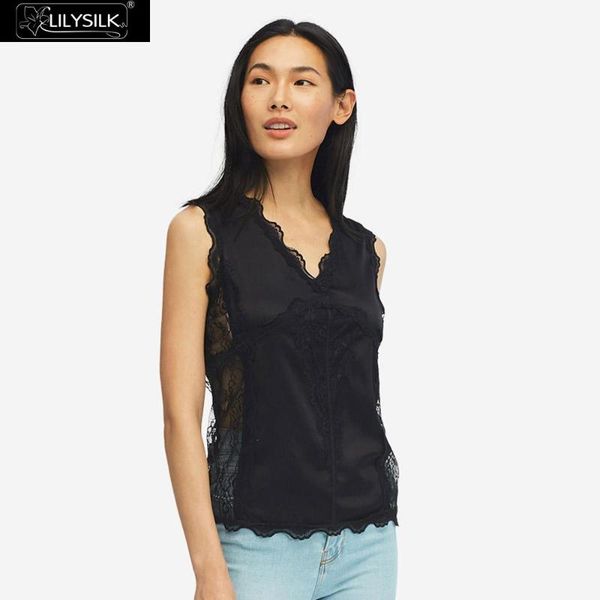 

lilysilk silk camisole with lace v neck women soft women's tanks & camis, White