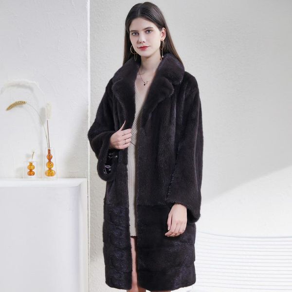 

women's fur & faux 2021 winter mink grass coat long temperament, Black