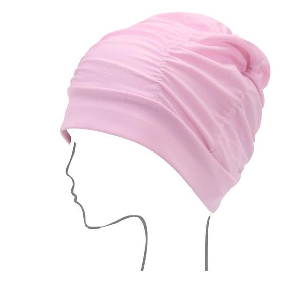 

solid color earmuffs bathing cap ladies comfortable pleated swimming caps