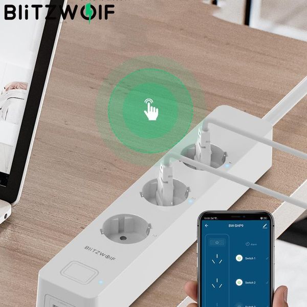 

smart home control blitzwolf bw-shp9 eu plug 3300w 15a 3 socket dual usb slot 2.4ghz wifi controller power strip timer app remote