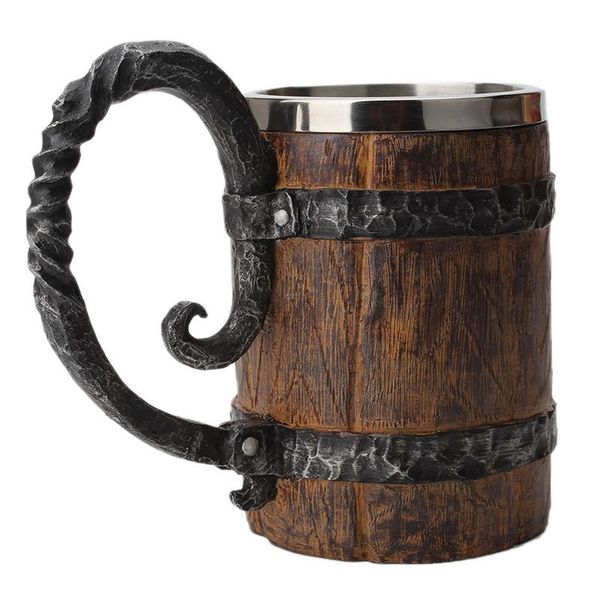 

simulation crude wood big drinking mug double wall insulated wine tumbler metal beer cup thermal mugs