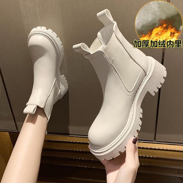 

boots breathable women ankle british style girls naked boot round toe winter shoes woman flat fashion botas mujer, Black