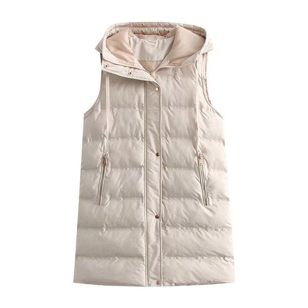 

women's vests zxqj women beige puffer long cotton vest 2021 winter fashion lady zipper casual thick streetwear female hooded sleeveless, Black;white
