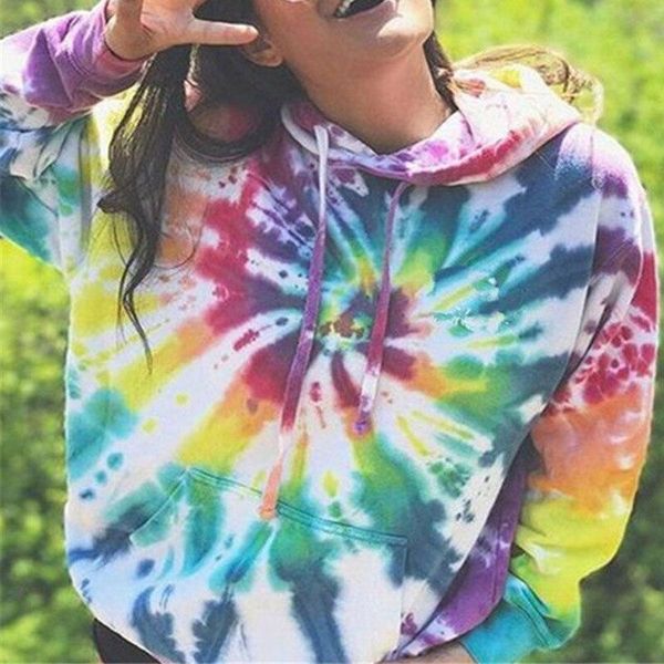 

women's hoodies & sweatshirts colorful tie dye printed streetwear loose women pullover sweatshirt 2021 autumn winter female oversize, Black