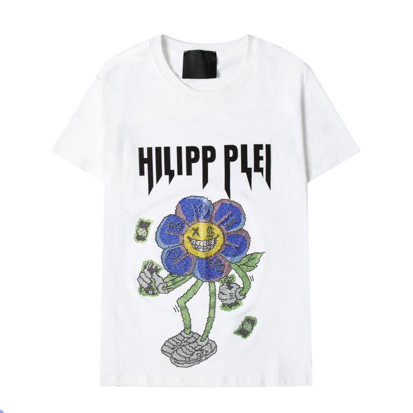 

ss summer short-sleeved t-shirt men's tide brand fashion letter flower pattern casual loose short, White;black