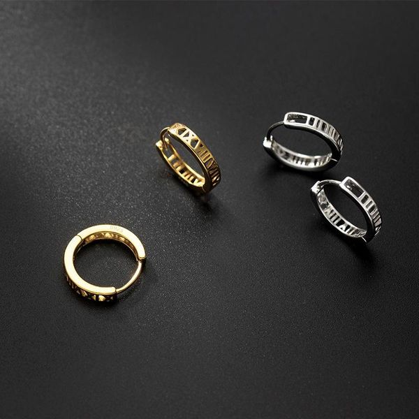 

hoop & huggie 18k gold authentic real. 925 sterling silver jewelry rome number hollow square piercing earrings c-g4647, Golden;silver