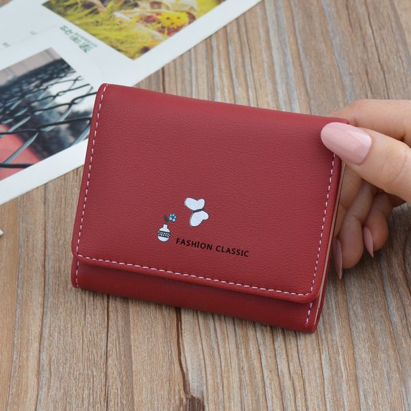 

women's women's short three fold bag cover wallet japan and south korea new 2021 large capacity folding small wallet, Red;black