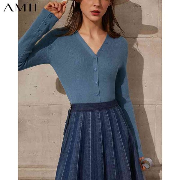

minimalism spring autumn women's sweater causal vneck slim fit single breasted fashion female cardigan 12120004 210527, White