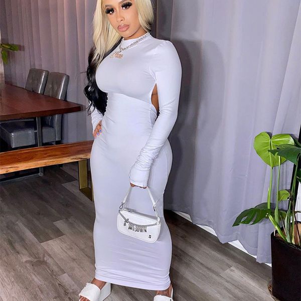 

sibybo back hollow out women bodycon long dress autumn full sleeve backless dresses black elastic slim party vestidos 2021, Black;white