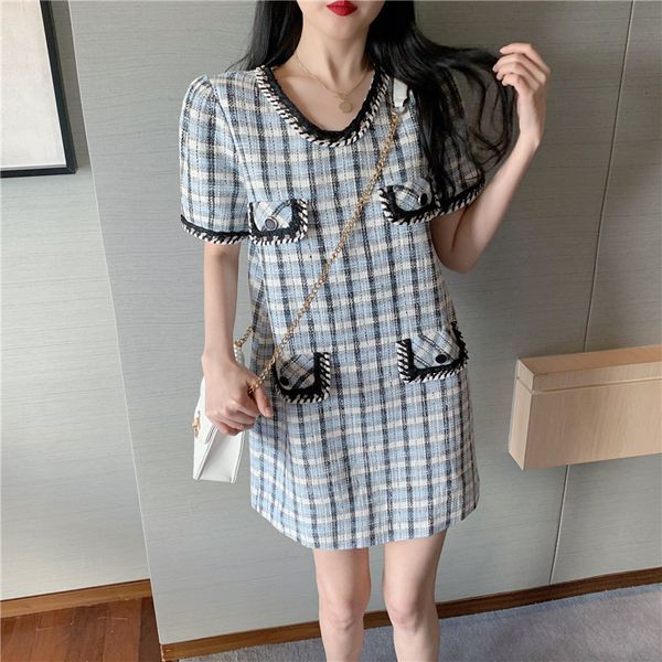 

casual dresses summer for women vintage vestidos mujer verano 2021 elegant tweed mini party robe femme sukienka ropa yd4k, Black;gray