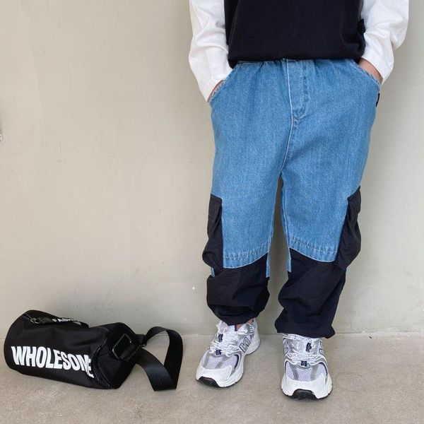 

jeans children 2021 autumn patchwork loose denim pants korean style boys and girls casual all-match, Blue