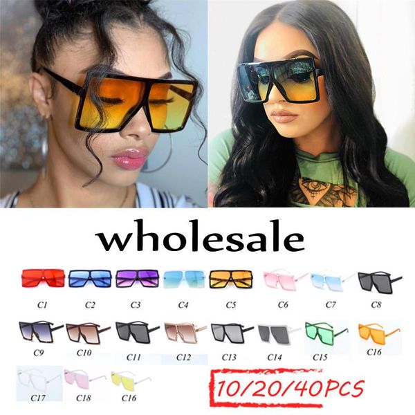 

wholesale oversized sunglasses women 2021 sun glasses trendy flat red clear lens vintage men gradient shades, White;black