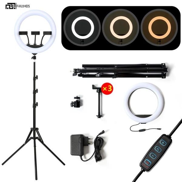 

inch led selfie ring light camera phone lamp with remote control muti-phone holder for makeup video live studio flash heads