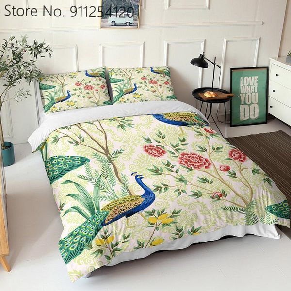 

bedding sets peacock branch 3d print lady women girl 2/3 piece animals duvet cover home decor bed comforter textiles