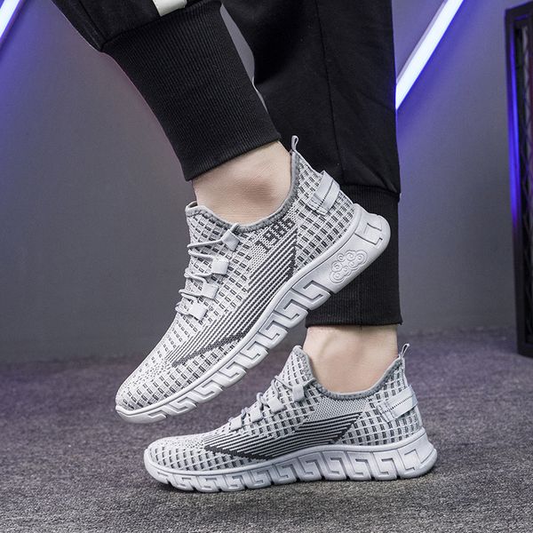 

men shoes solid color casual shoes lightweight breathable sports shoes flying woven running zapatillas hombre, Black