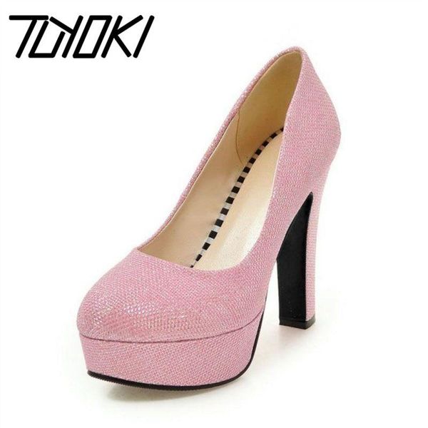 

dress shoes tuyoki women pumps fashion gold heels platform slip on wedding club daily footwear size 32-43, Black