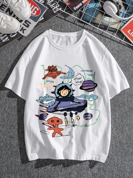 

men cartoon graphic crew neck tee t9do#, White;black