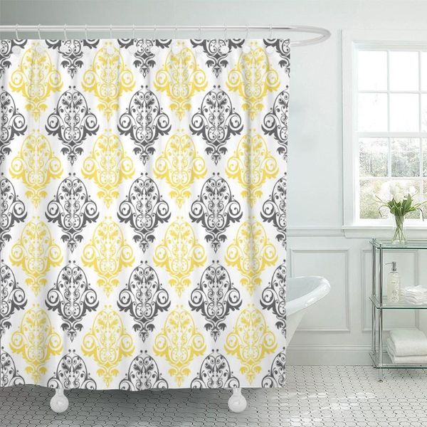 

shower curtains blue baby yellow gray white damask flower pattern colorful curtain waterproof polyester fabric 60 x 72 inches with hooks
