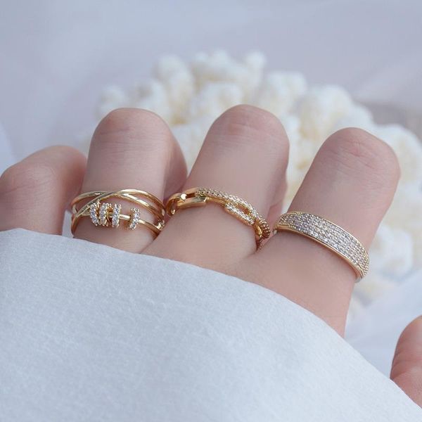 

cluster rings style copper plated 14k real gold inlaid with zircon ladies ring transfer beads wedding opening, Golden;silver