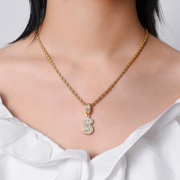

pendant necklaces bling cubic zirconia letters a-z for women iced out rock hip hop men initial charms necklace fantastic jewelry, Silver