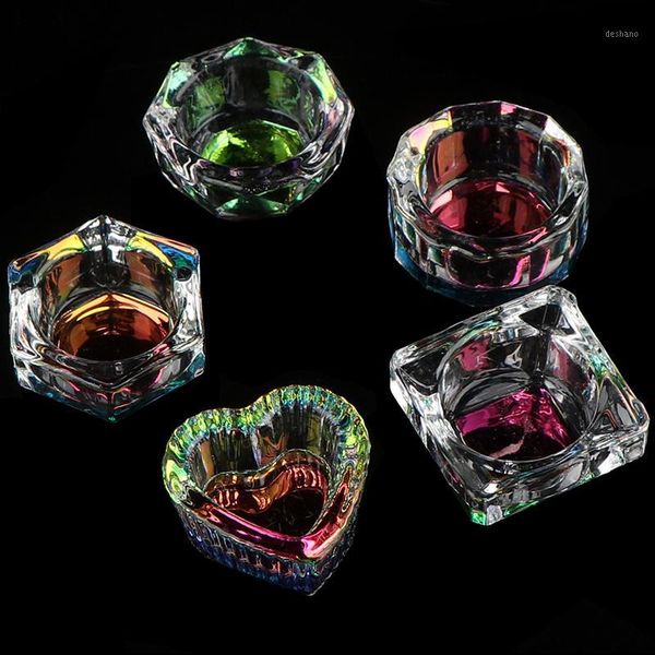 

1pc rainbow crystal clear acrylic liquid dish glass cup with cap for powder monomer nail art tool kit dappen dish1