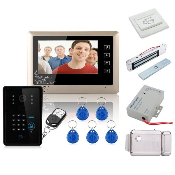 

home wired 7" video door phone intercom system 1 rfid keypad code doorbell camera monitor 1000tvl wireless unlocks +locks phones