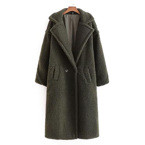 

women's wool & blends [ewq] orange clothing fashion color imitation fur coat women winter 2021 lapel loose double breasted long sleeve, Black