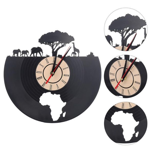 

wall clocks 1pc creative clock record pattern night light decorative (black)