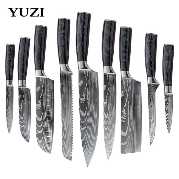 Набор кухонных ножей, 1-9 шт., острый японский нож шеф-повара сантоку, нож для нарезки, с ручкой из смолы, 1-9 шт.