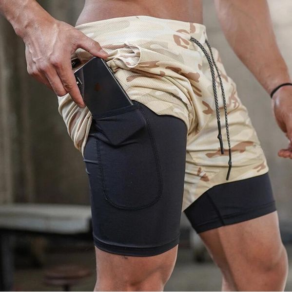 2021 Crazy Muscle Muscle's Exterior Comércio Fitness Shorts ao ar livre esportes de lazer multi-bolso solto duplo camadas calças