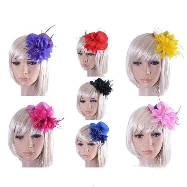 

13cm flower feather hat hairpins women lady lace veil hair clips wedding party banquet halloween christmas accessories