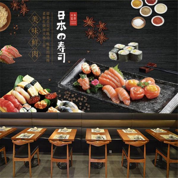 

wallpapers modern industrial decor japanese sushi gourmet restaurant black background wall paper mural papel de parede 3d