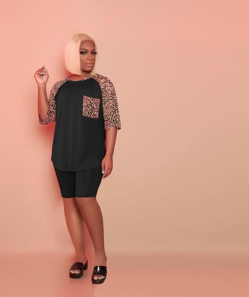 

women's tracksuits 2021 summer european and american fashion casual suit leopard print splicing two-piece set, Gray