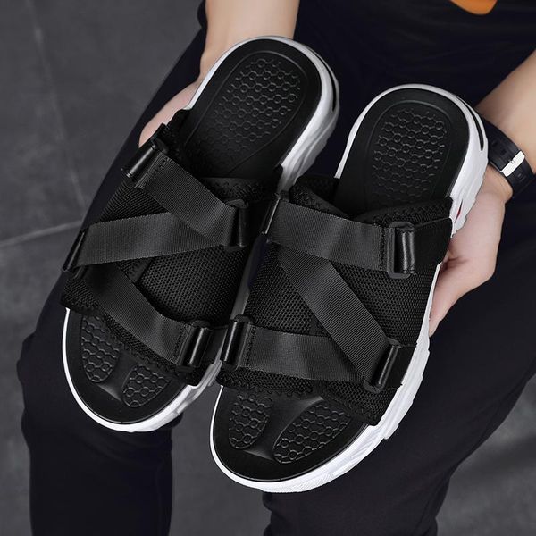 

sandals men mens for sandalsslippers cuero playa homme slippers shoes masculina leather size sport rasteira 2021 big da, Black