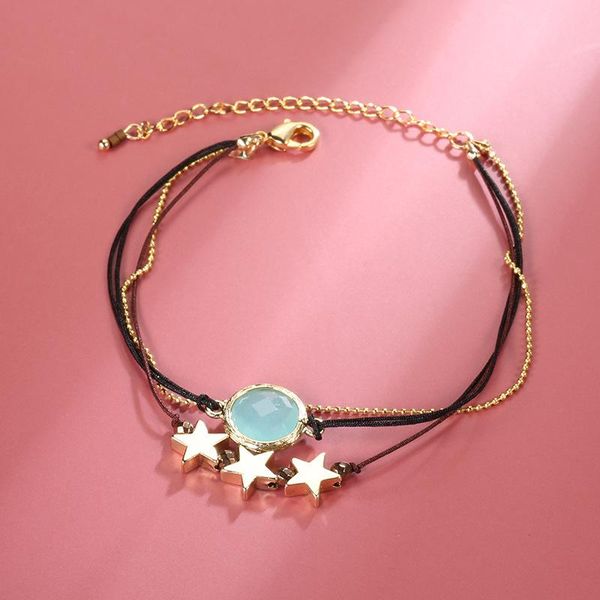 

link, chain women's fashion multilayer bracelet gold plated star birthday banquet gifts boho style jewelry, Black