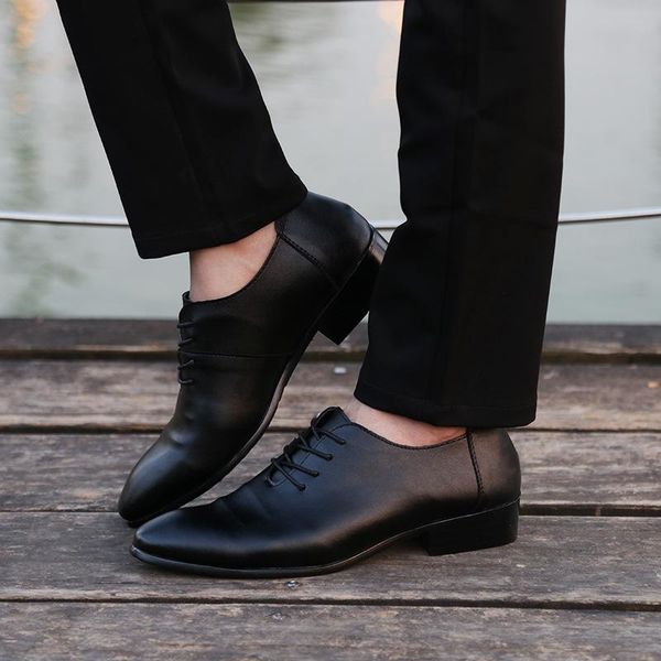 

genuine leather mens dress shoes formal business work male flats men's oxford man casual men, Black
