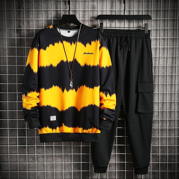 

men's tracksuits patchwork sportswear sets 2021 autumn spring hoodies casual tracksuit sweatshirt + sweatpants track suit, Gray