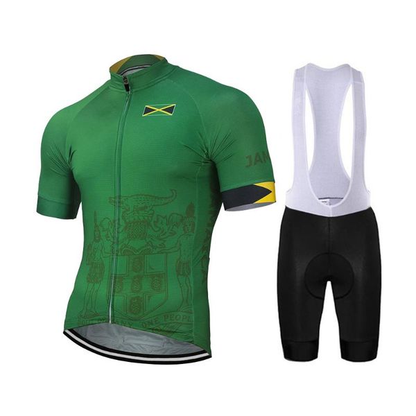 

racing sets 2021 jamaica men outdoor summer cycling jersey set bike road race team riding bicycle wear green bib 9d gel breathable, Black;blue