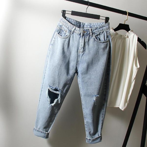 

women's jeans spring large size women loose high waist female denim pants streetwear boyfriend for trousers 4xl q2584, Blue