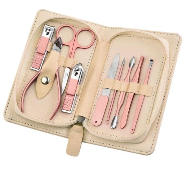 

nail art kits 9in1 clippers beauty tool rose gold stainless steel manicure set acne needle suitable for home travel gift