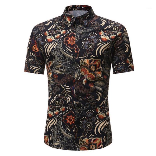 

men's casual shirts men shirt beach turndown collar hawaii stylish slim summer daily short sleeve fashion flower print, White;black