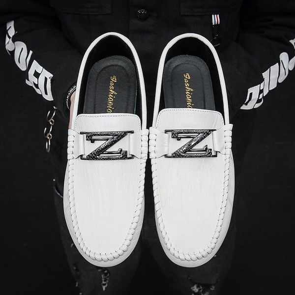 

men's peas shoes trend loafers fashion leather men casual high-quality lazy business formal dress, Black