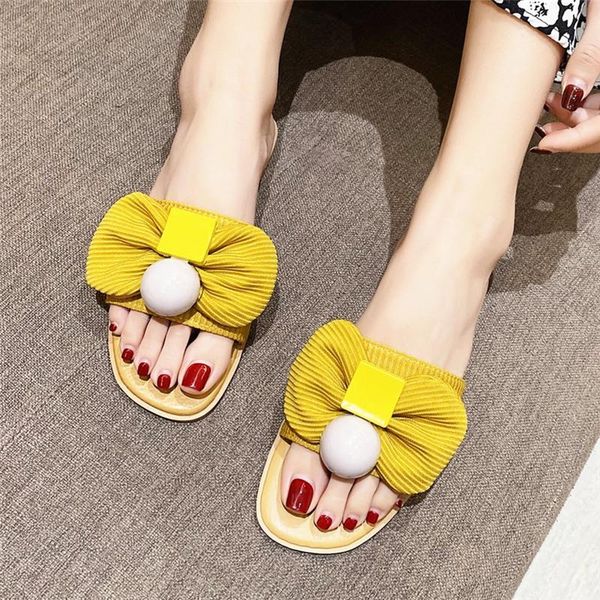 

selling flat-bottomed home slippers women bowknot 2021 summer women's plus size outer wear sandals and, Black