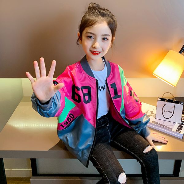 

autumn children clothes girls outerwear casual print letter colorful jackets kids coat 5 6 7 8 9 10 11 12 13 years outer garment, White